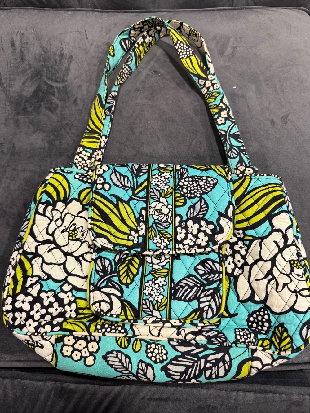 Floral Quilted Shoulder Bag in Teal and Lime - Vera Bradley Style